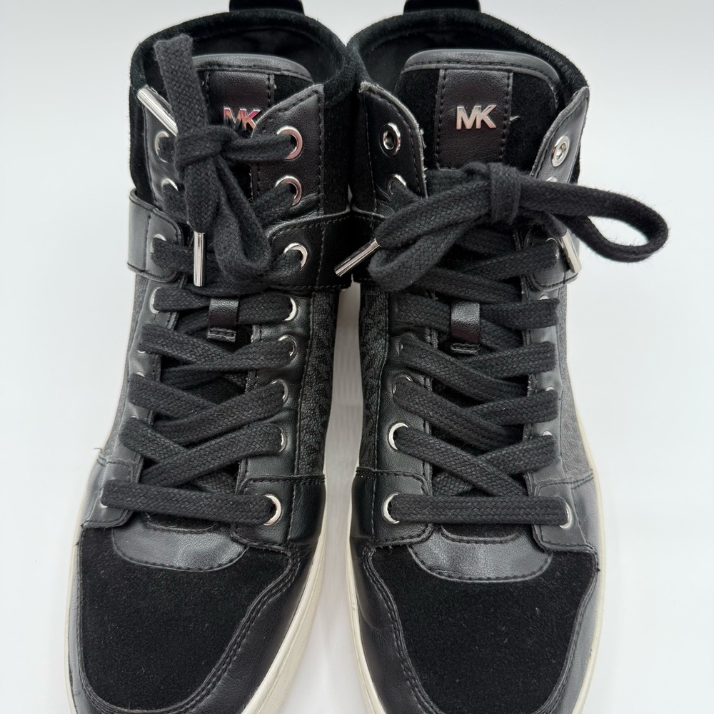 Michael Kors Black Paige High Top Leather/Suede Sneakers Size 10M - Picture 13 of 16